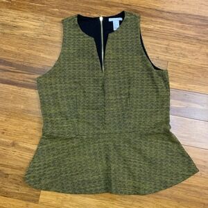H&M Textured Peplum Sleeveless Zip Back Top Women's Size Large Yellow Black‎